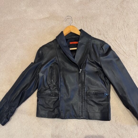 Alice + Olivia Vintage Lamb Leather Zip Up Moto Jacket - Picture 4 of 11